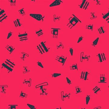 Set Bare tree, Carrot, Bench and Cup of tea with tea bag on seamless pattern 스톡 일러스트