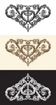 Set of baroque hand drawing design elements illustration Stock Illustration