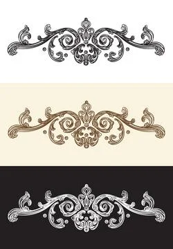 Set of baroque scroll hand drawing design element illustration Stock Illustration