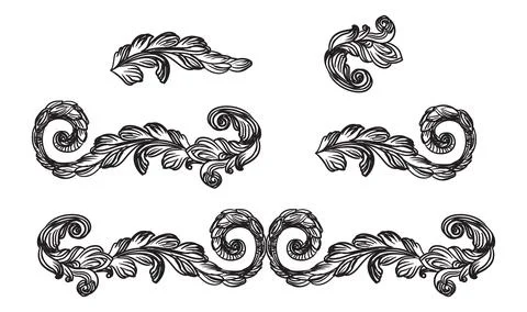 Set of baroque vintage element with flourish motif vector Illustrazione stock
