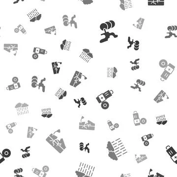Set Barrel oil leak, Cloud with rain, Battery and Earthquake on seamless pattern Stock Illustration