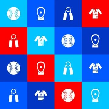 Set Baseball ball, Boxing training paws, Sport expander and Japanese costume Stock Illustration