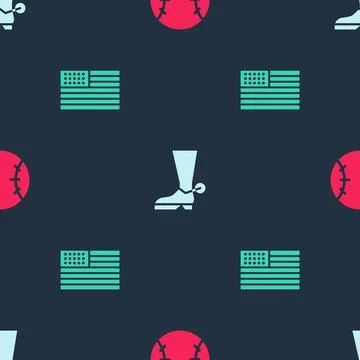 Set Baseball ball, Cowboy boot and American flag on seamless pattern. Vector イラスト素材
