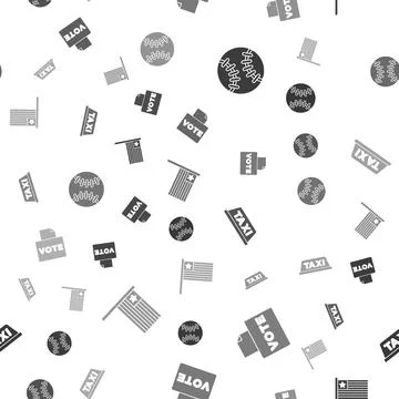 Set Baseball ball, Vote box, Taxi car roof and American flag on seamless pattern Stock Illustration