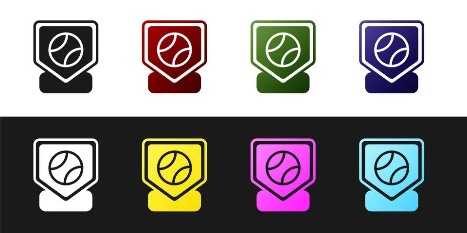 Set Baseball base icon isolated on black and white background. Vector Stock Illustration