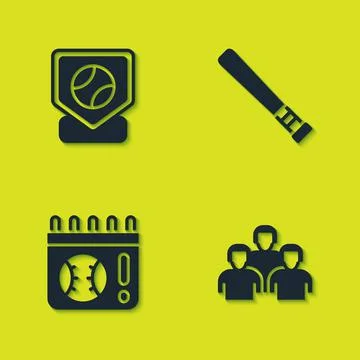 Set Baseball base, Team of baseball players, Calendar with game and bat icon Stock Illustration