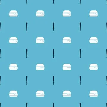 Set Baseball bat and Burger on seamless pattern. Vector Stock Illustration