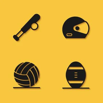 Set Baseball bat with ball, American Football, Volleyball and Racing helmet icon Stock Illustration