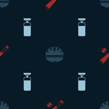 Set Baseball bat with ball, Bicycle helmet and Punching bag on seamless pattern Stock Illustration