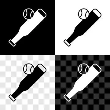Set Baseball bat with ball icon isolated on black and white, transparent ba.. Stock Illustration