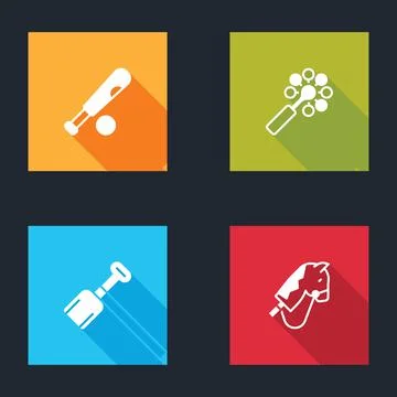 Set Baseball bat with ball, Rattle baby toy, Shovel and Toy horse icon. Vector 스톡 일러스트