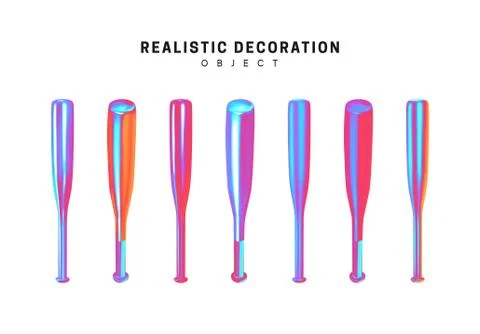 Set of Baseball bat with gradient holographic color of holograms. Decorative  Stock Illustration