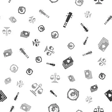 Set Baseball bat with nails, Headshot, Playing cards and Scales of justice on Stock Illustration