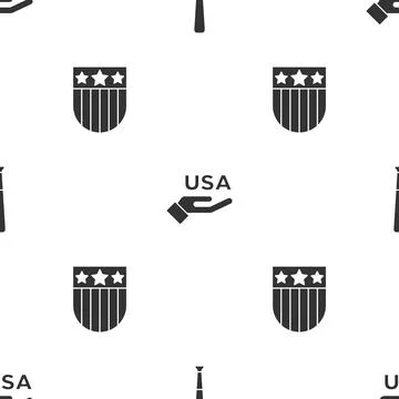 Set Baseball bat, USA Independence day and Shield with stars on seamless pattern イラスト素材