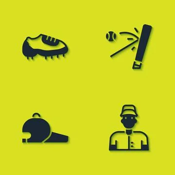 Set Baseball boot, player, cap and bat with icon. Vector Stock Illustration