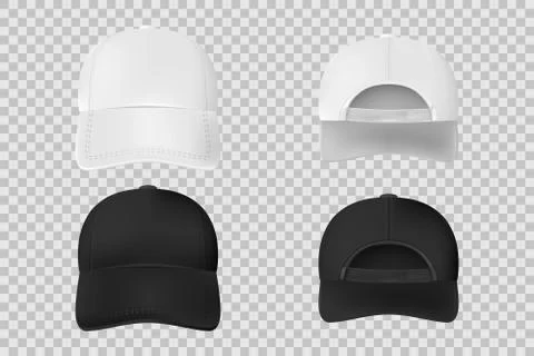 Set of baseball cap black and white mockup. Realistic cap template front and Stock Illustration