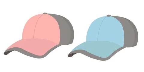 Set of baseball cap. Blue, grey, pink, colors. Summer hats for children and a Illustrazione stock