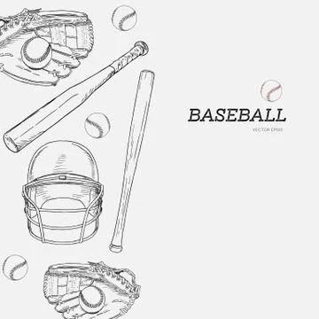 Set of baseball , hand draw sketch vector. Stock Illustration