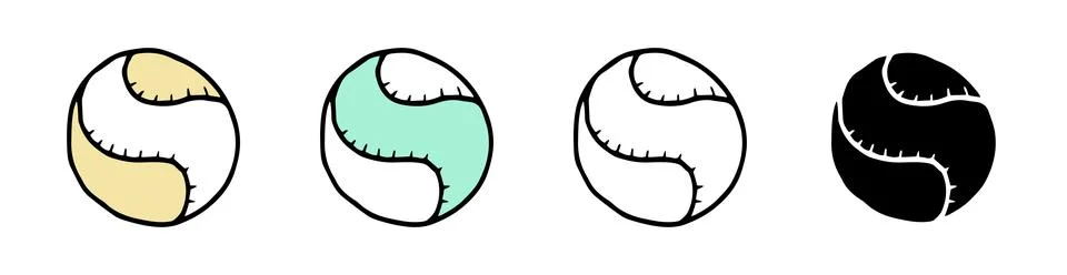 Set of baseball icons featuring colored illustrations, black silhouette, and  Stock Illustration
