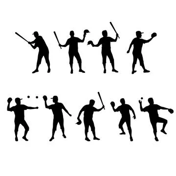 Set of baseball silhouettes in vector format Stock Illustration