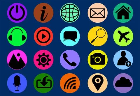 Set of basic and generic icons for business, mobile app, UI and UX with black Stock Illustration