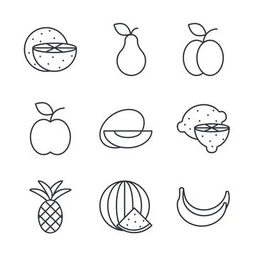 Set of basic fruits line icons Stock Illustration