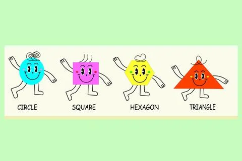 Set of basic geometric figures With expressions of faces, hands and legs, var Stock Illustration