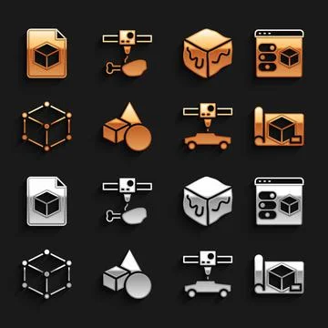 Set Basic geometric shapes, 3D printer, Graphing paper for engineering, car 스톡 일러스트