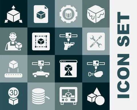 Set Basic geometric shapes, 3D printer chicken leg, setting, Geometric figure Stock Illustration