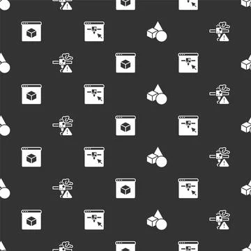 Set Basic geometric shapes, 3D printer warning, and setting on seamless pattern Stock Illustration