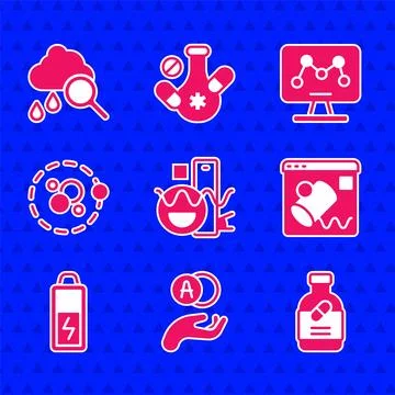 Set Basic geometric shapes, Atom, Medicine bottle and pills, Data visualisa.. 스톡 일러스트