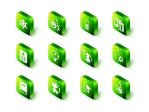 Set Basic geometric shapes, Battery, Calculator, Test tube, with toxic liquid 스톡 일러스트