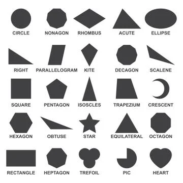 Set of basic geometric shapes. Black image of great many shapes including the Stock Illustration