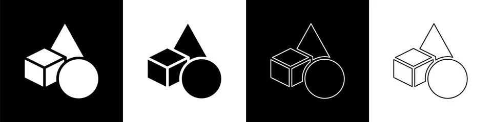 Set Basic geometric shapes icon isolated on black and white background. Vector Illustrazione stock