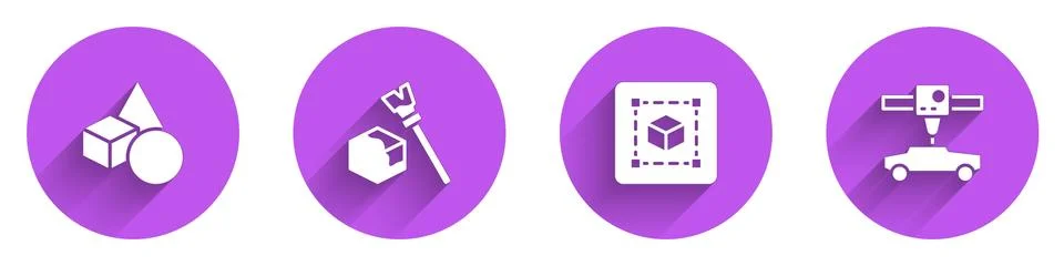 Set Basic geometric shapes, Isometric cube, Geometric figure Cube and 3D printer Stock Illustration