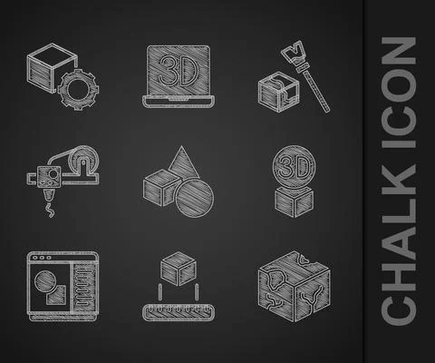Set Basic geometric shapes, Isometric cube, 3D printer software, and icon Ilustração Stock