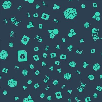Set Basic geometric shapes, Isometric cube, file and 3D printer on seamless.. Illustrazione stock