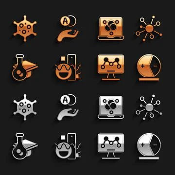 Set Basic geometric shapes, Molecule, Atom, Genetic engineering, Graduation cap 스톡 일러스트
