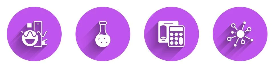 Set Basic geometric shapes, Test tube, Calculator and Molecule icon with long Illustrazione stock
