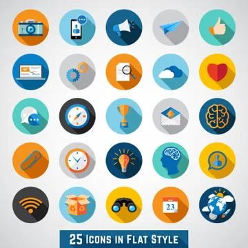 Set of basic icons in flat design for web and mobile application Stock Illustration