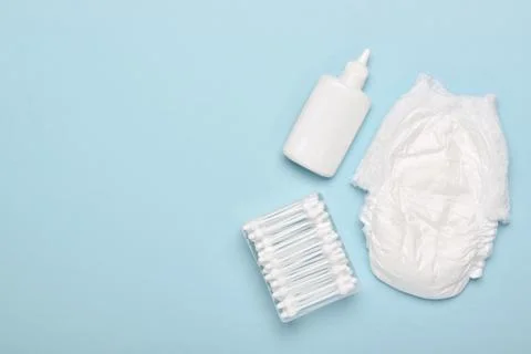 A set of basic necessities for a child. Flat lay, top view, copy space. Stock Photos