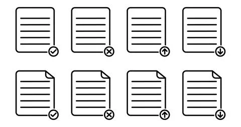 Set of basic report paper or document icon on white background Stock Illustration