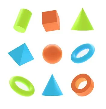 Set of basic shapes. 3d render white geometric shapes isolated on white. Co.. Stock Illustration