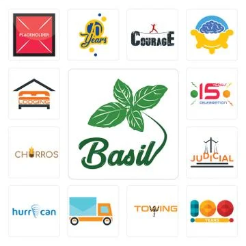 Set of basil, 100 year, towing, post car, hurrican, judicial, churros, 15 yea Free Stock Illustration