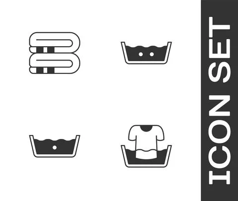 Set Basin with shirt, Towel stack, Temperature wash and icon. Vector イラスト素材