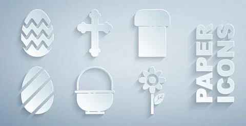 Set Basket, Easter cake, egg, Flower, Christian cross and icon. Vector Illustrazione stock