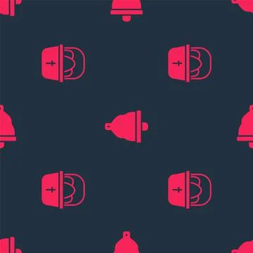 Set Basket with easter eggs and Church bell on seamless pattern. Vector Illustrazione stock