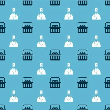 Set Basket with easter eggs and Priest on seamless pattern. Vector 스톡 일러스트