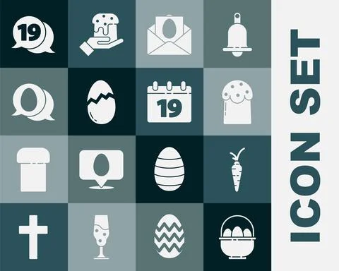 Set Basket with easter eggs, Carrot, Easter cake, Greeting card Happy, Broken Illustrazione stock