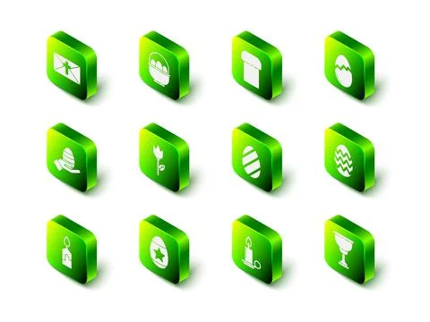 Set Basket with easter eggs, Easter cake, Broken, Christian chalice, Burning Stock Illustration